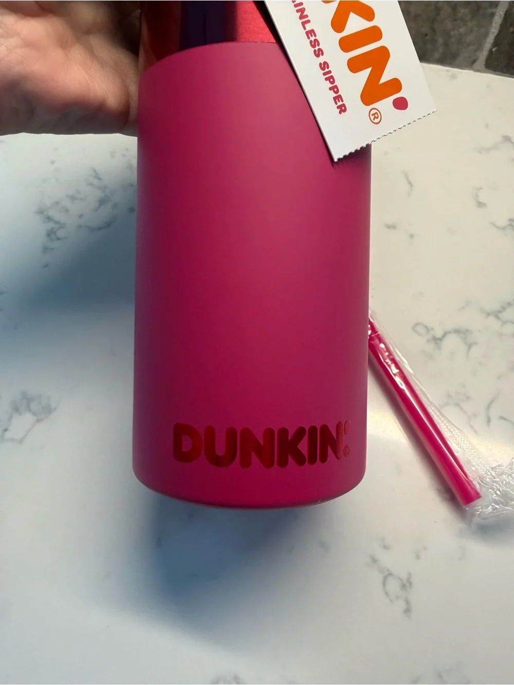 NEW Dunkin Pink 20oz Polished Stainless Sipper